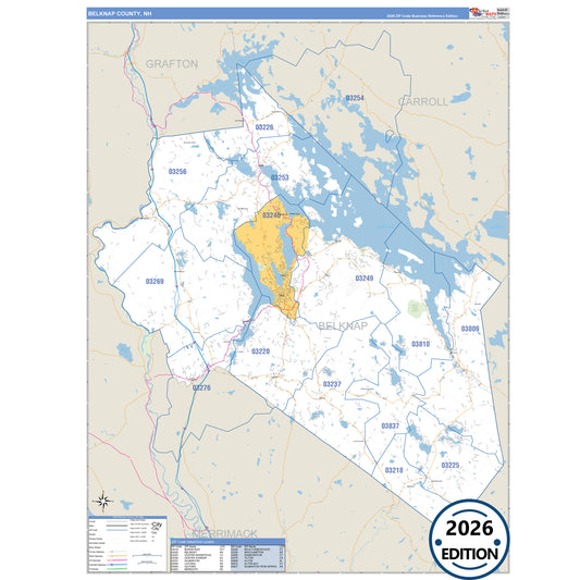 Belknap County, NH Business Reference 5 Digit ZIP Code Wall Map