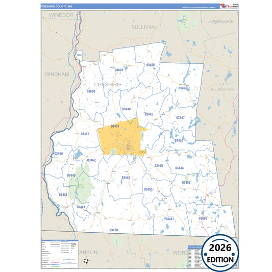 Cheshire County, NH Business Reference 5 Digit ZIP Code Wall Map