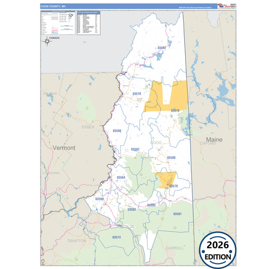 Coos County, NH Business Reference 5 Digit ZIP Code Wall Map