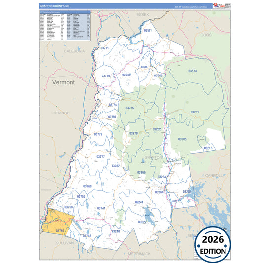 Grafton County, NH Business Reference 5 Digit ZIP Code Wall Map