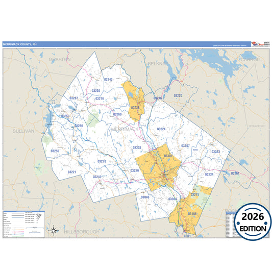Merrimack County, NH Business Reference 5 Digit ZIP Code Wall Map