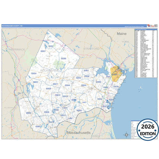 Rockingham County, NH Business Reference 5 Digit ZIP Code Wall Map