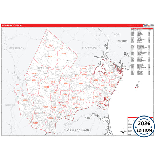 Rockingham County, NH Red Line 5 Digit ZIP Code Wall Map