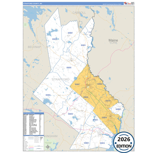 Strafford County, NH Business Reference 5 Digit ZIP Code Wall Map