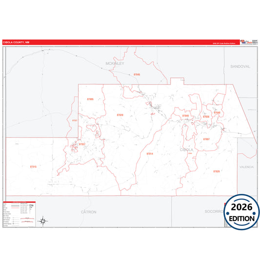 Cibola County, NM Red Line 5 Digit ZIP Code Wall Map