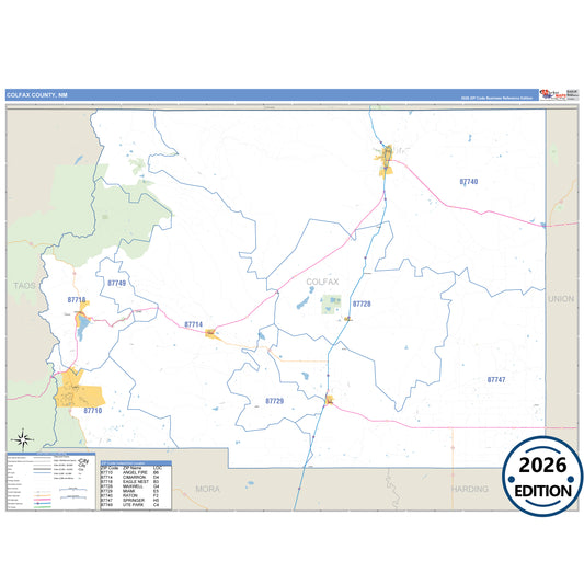 Colfax County, NM Business Reference 5 Digit ZIP Code Wall Map
