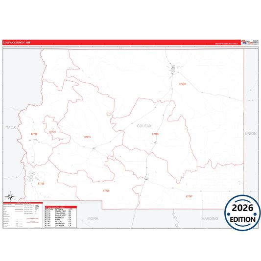 Colfax County, NM Red Line 5 Digit ZIP Code Wall Map
