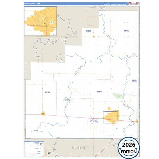 Curry County, NM Business Reference 5 Digit ZIP Code Wall Map