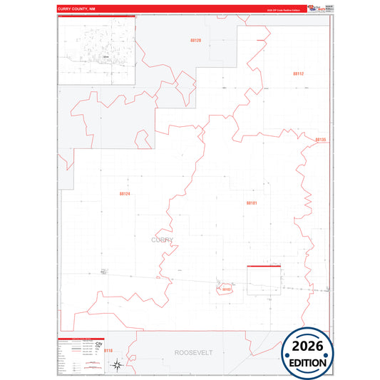 Curry County, NM Red Line 5 Digit ZIP Code Wall Map
