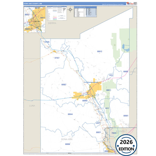 Dona Ana County, NM Business Reference 5 Digit ZIP Code Wall Map