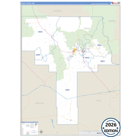 Grant County, NM Business Reference 5 Digit ZIP Code Wall Map