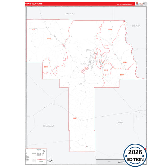 Grant County, NM Red Line 5 Digit ZIP Code Wall Map