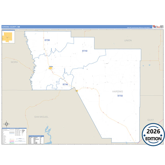 Harding County, NM Business Reference 5 Digit ZIP Code Wall Map