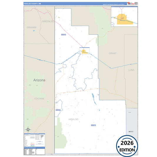 Hidalgo County, NM Business Reference 5 Digit ZIP Code Wall Map