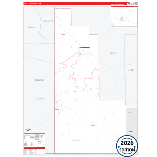 Hidalgo County, NM Red Line 5 Digit ZIP Code Wall Map