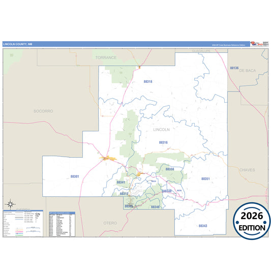 Lincoln County, NM Business Reference 5 Digit ZIP Code Wall Map