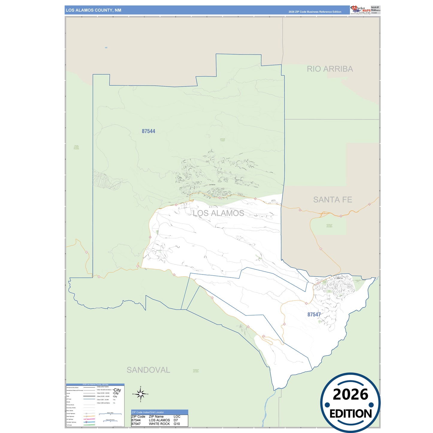 Los Alamos County, NM Business Reference 5 Digit ZIP Code Wall Map