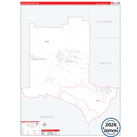 Los Alamos County, NM Red Line 5 Digit ZIP Code Wall Map
