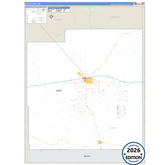 Luna County, NM Business Reference 5 Digit ZIP Code Wall Map