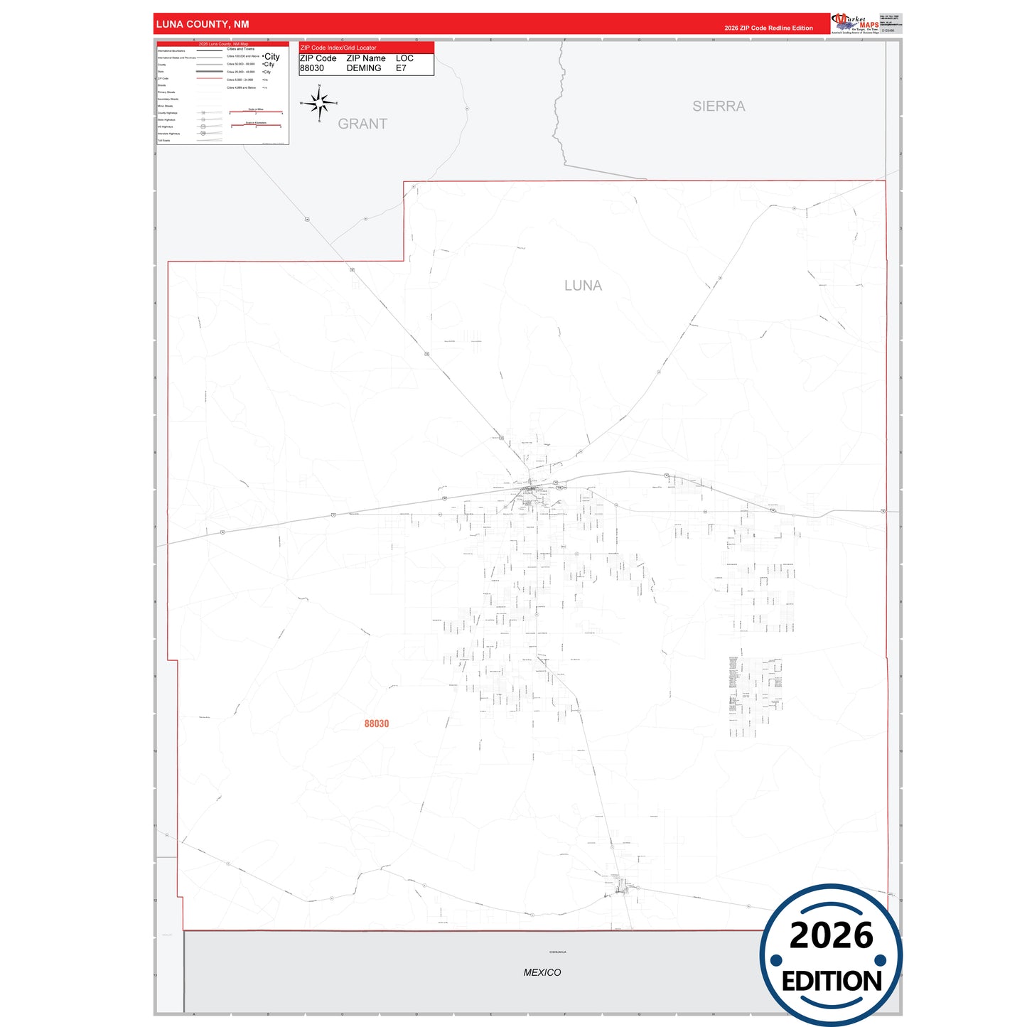 Luna County, NM Red Line 5 Digit ZIP Code Wall Map