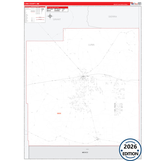 Luna County, NM Red Line 5 Digit ZIP Code Wall Map