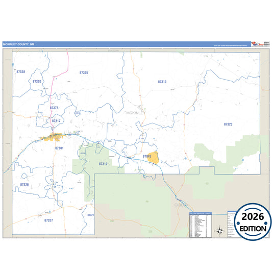 Mckinley County, NM Business Reference 5 Digit ZIP Code Wall Map
