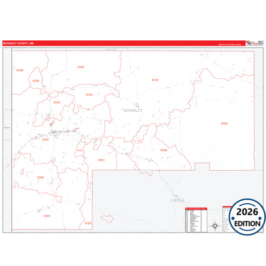 Mckinley County, NM Red Line 5 Digit ZIP Code Wall Map