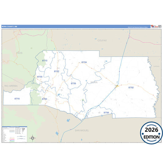 Mora County, NM Business Reference 5 Digit ZIP Code Wall Map