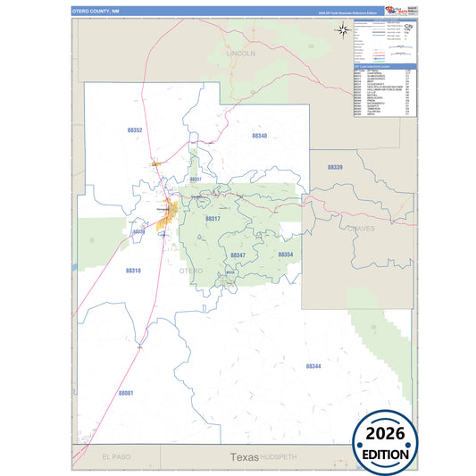 Otero County, NM Business Reference 5 Digit ZIP Code Wall Map