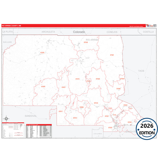 Rio Arriba County, NM Red Line 5 Digit ZIP Code Wall Map