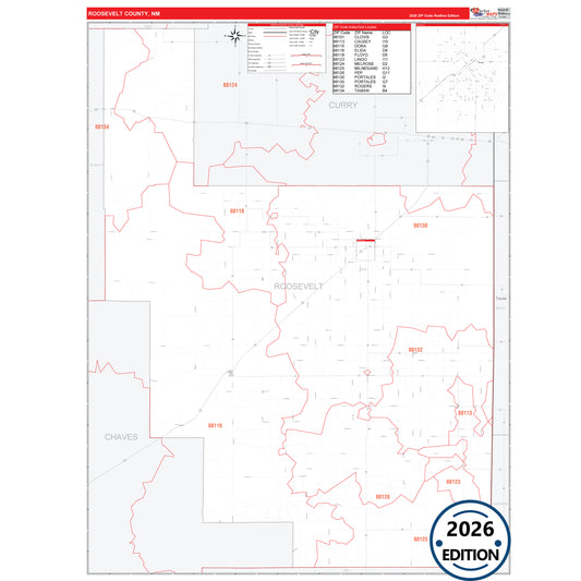 Roosevelt County, NM Red Line 5 Digit ZIP Code Wall Map