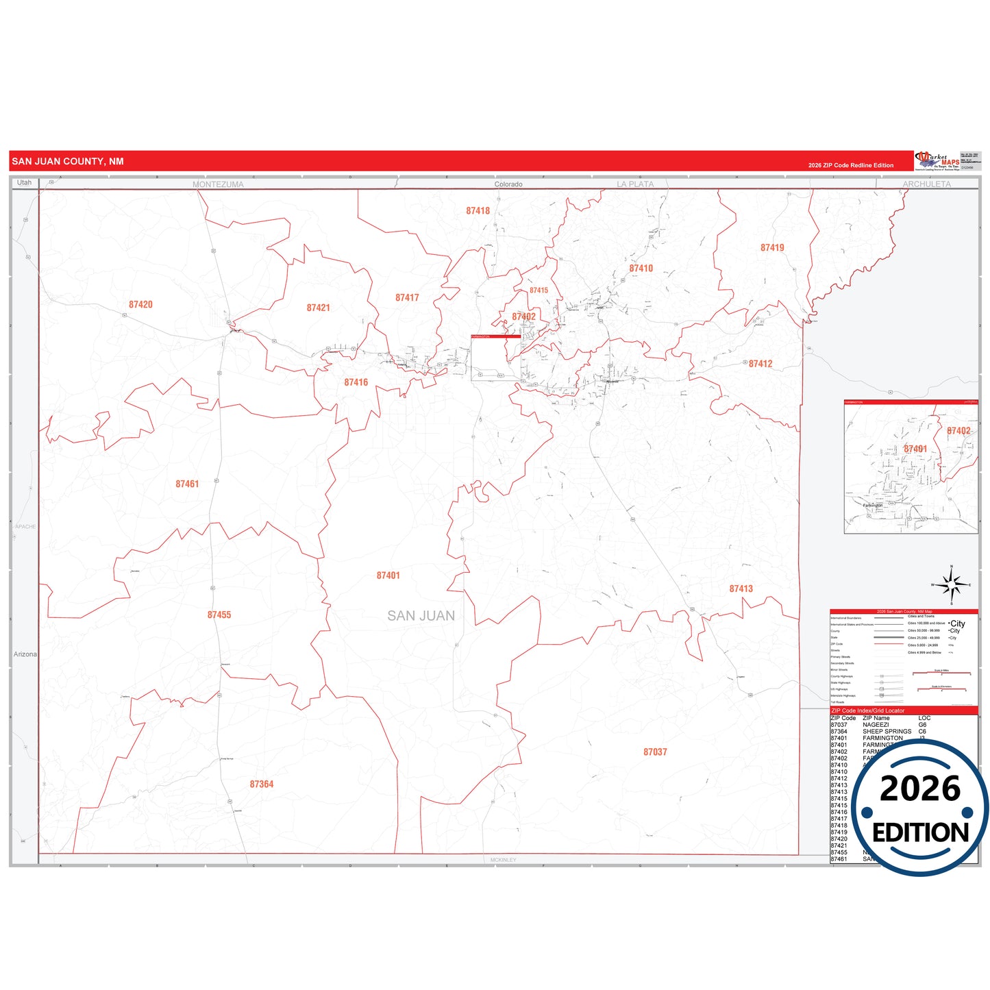San Miguel County, NM Red Line 5 Digit ZIP Code Wall Map