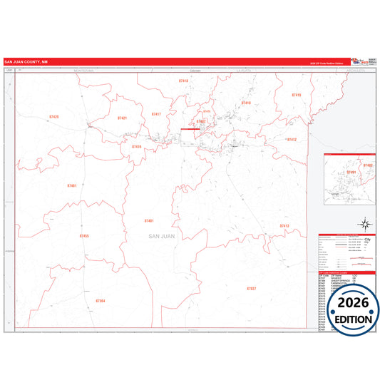 San Miguel County, NM Red Line 5 Digit ZIP Code Wall Map