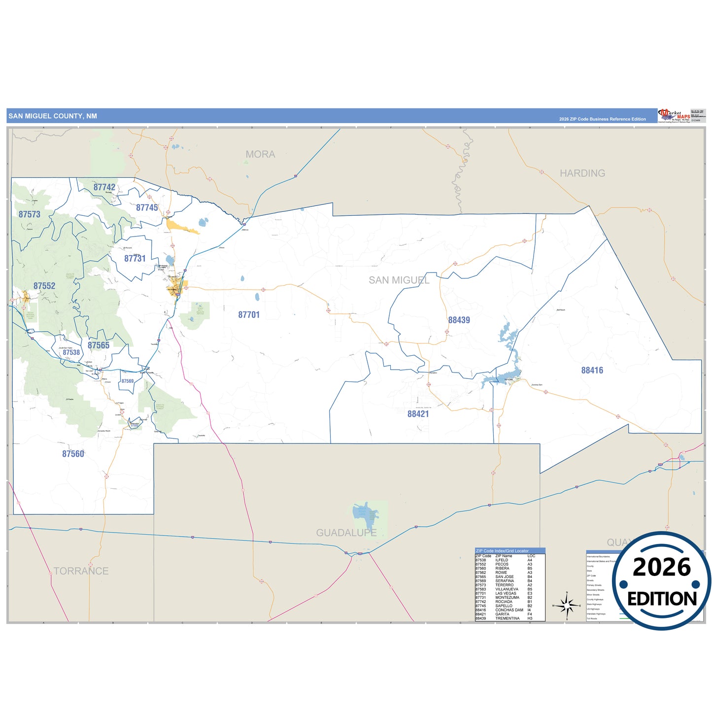Sandoval County, NM Business Reference 5 Digit ZIP Code Wall Map