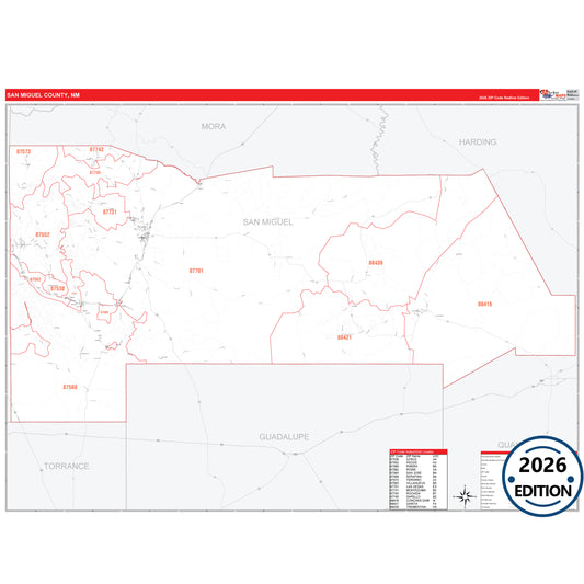Sandoval County, NM Red Line 5 Digit ZIP Code Wall Map