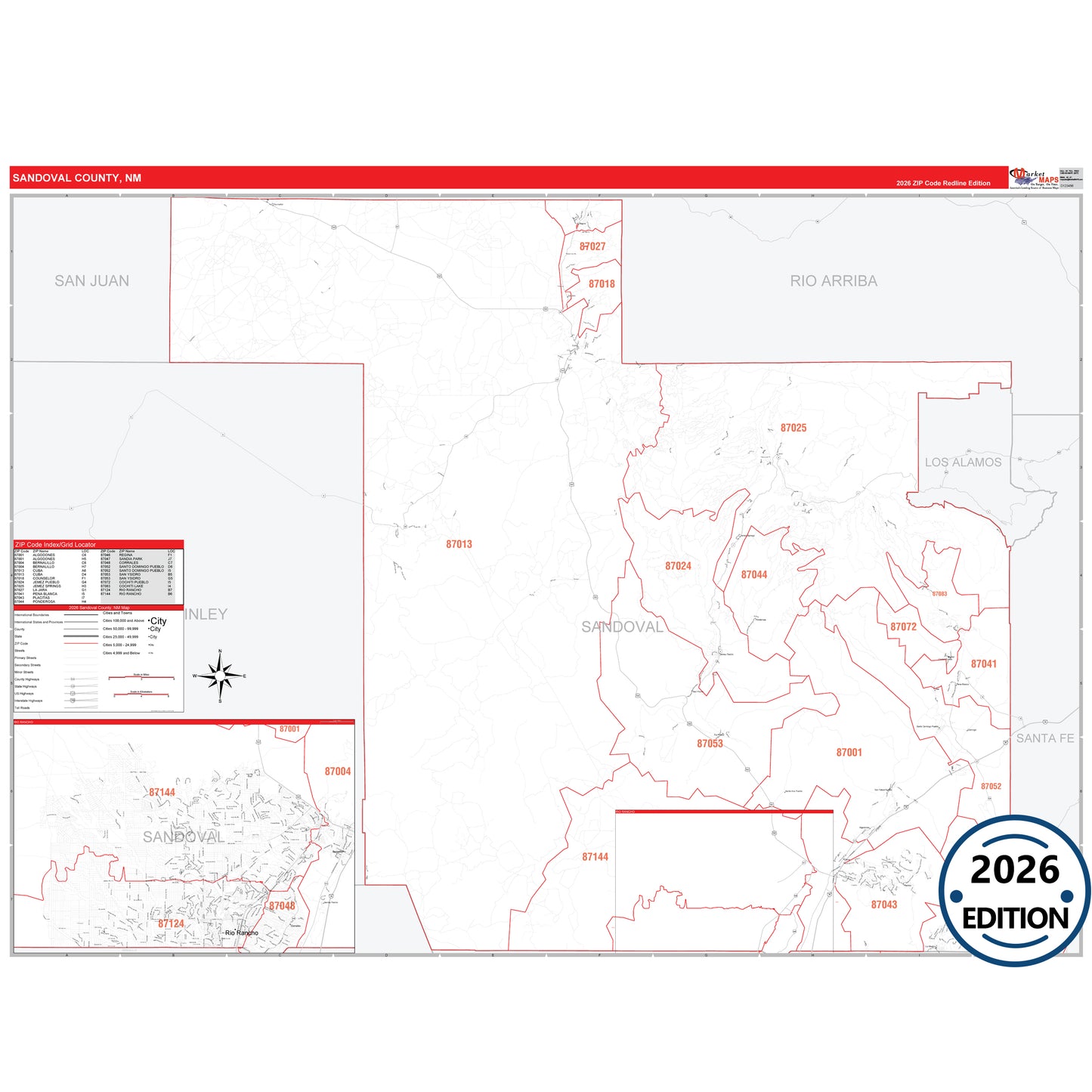 San Juan County, NM Red Line 5 Digit ZIP Code Wall Map