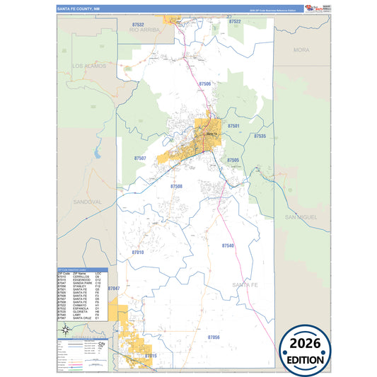 Santa Fe County, NM Business Reference 5 Digit ZIP Code Wall Map