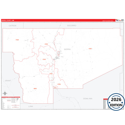 Sierra County, NM Red Line 5 Digit ZIP Code Wall Map