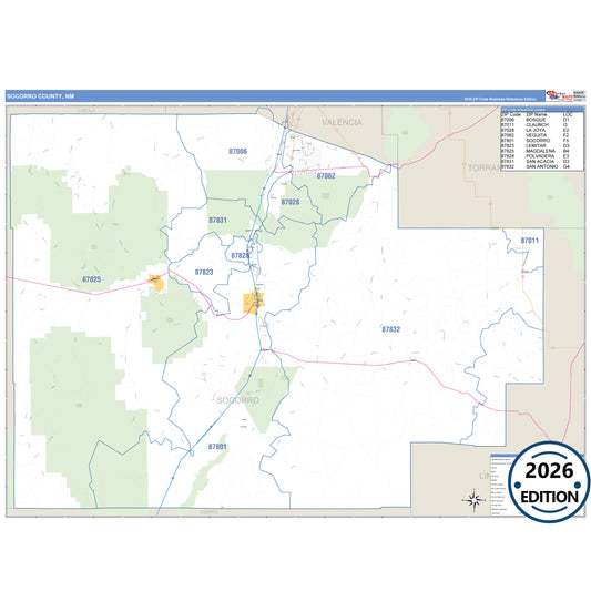 Socorro County, NM Business Reference 5 Digit ZIP Code Wall Map