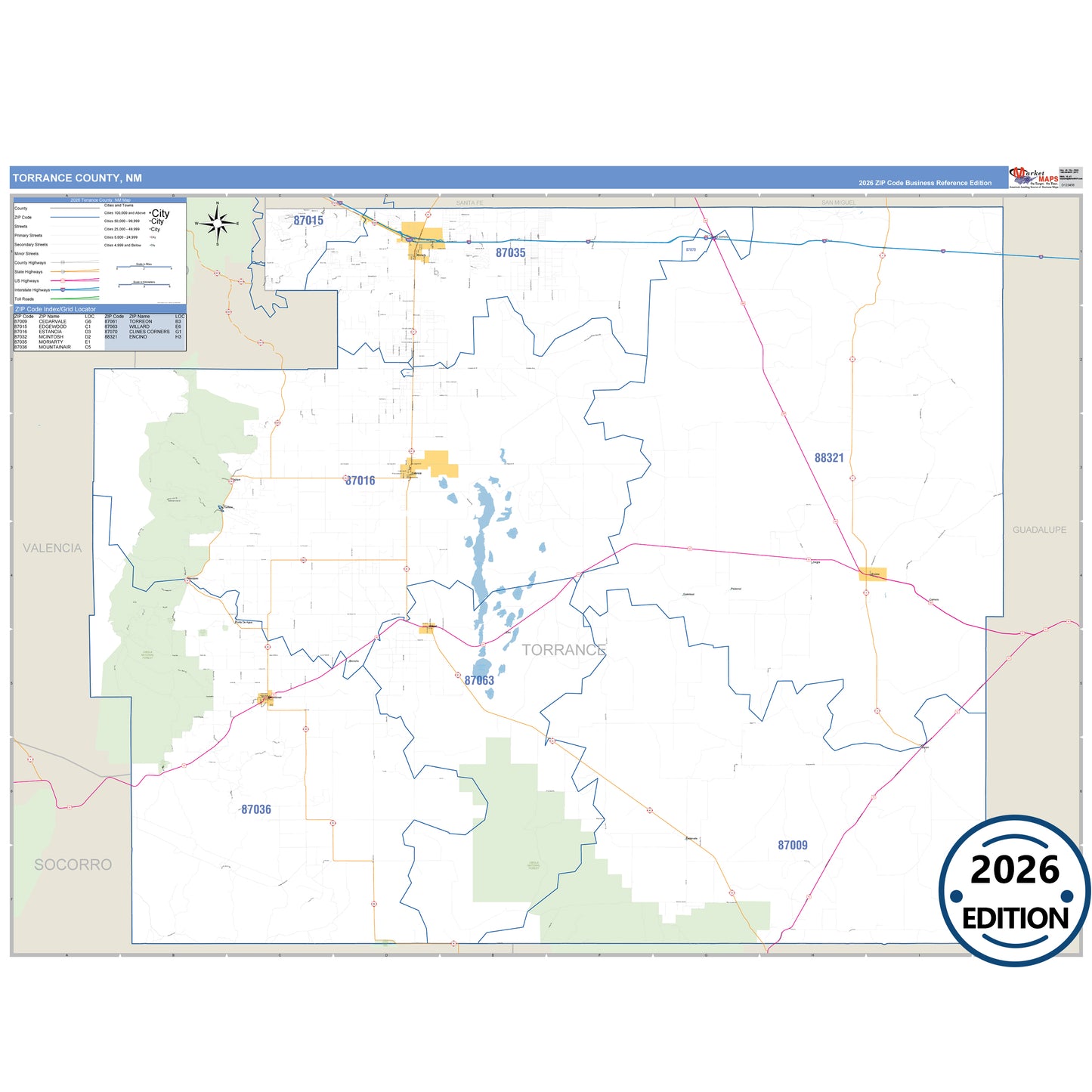 Torrance County, NM Business Reference 5 Digit ZIP Code Wall Map