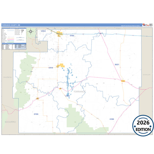 Torrance County, NM Business Reference 5 Digit ZIP Code Wall Map