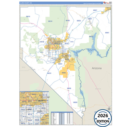 Clark County, NV Business Reference 5 Digit ZIP Code Wall Map
