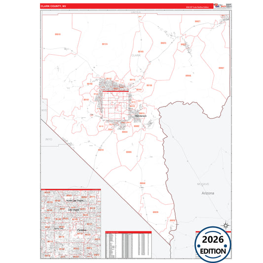Clark County, NV Red Line 5 Digit ZIP Code Wall Map