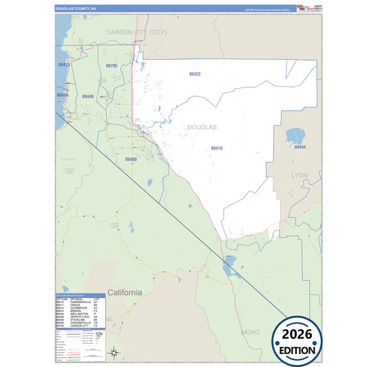 Douglas County, NV Business Reference 5 Digit ZIP Code Wall Map