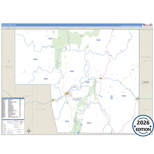 Elko County, NV Business Reference 5 Digit ZIP Code Wall Map