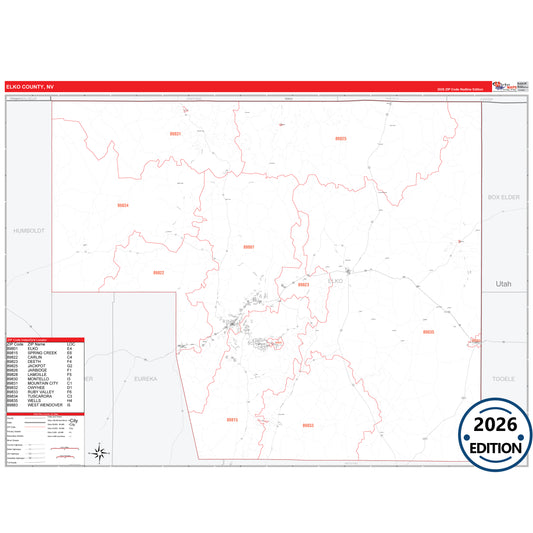 Elko County, NV Red Line 5 Digit ZIP Code Wall Map