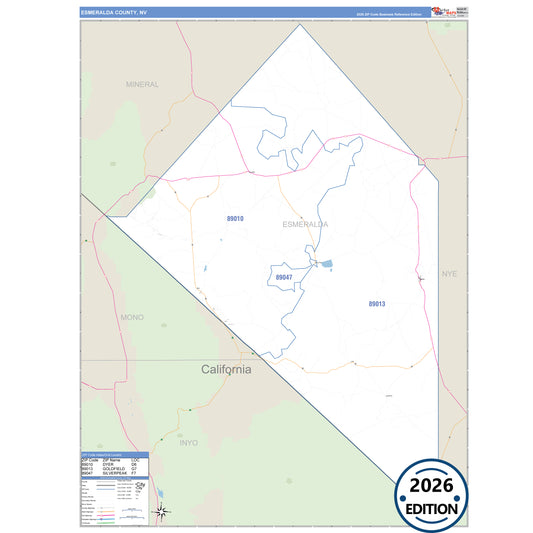 Esmeralda County, NV Business Reference 5 Digit ZIP Code Wall Map