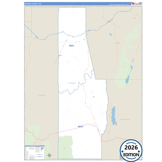 Eureka County, NV Business Reference 5 Digit ZIP Code Wall Map