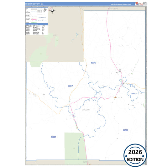 Lincoln County, NV Business Reference 5 Digit ZIP Code Wall Map