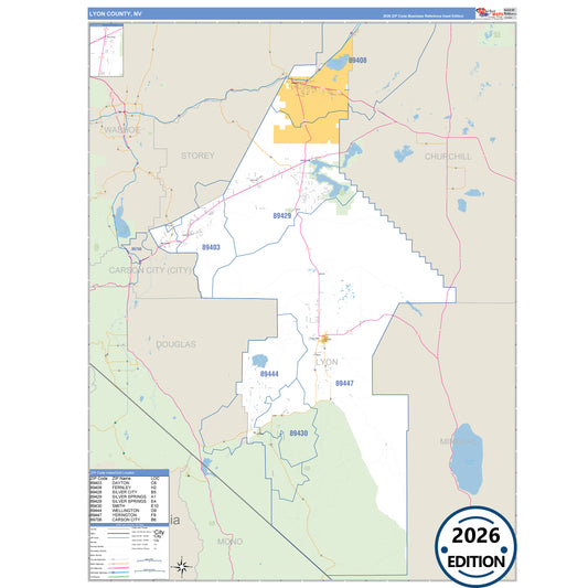Lyon County, NV Business Reference 5 Digit ZIP Code Wall Map